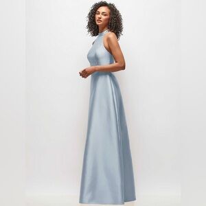 Dessy High-Neck Sleeveless Blue Dress with Pockets